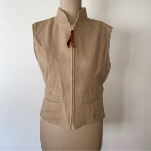 Sleeveless Zip-Front Camel Vest with Stand Collar Schaefer Outfitter SMALL wool